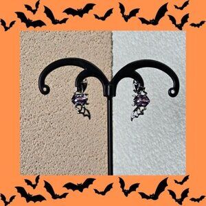 🎃 Purple Gemstone Halloween Bat Earrings (NWOT)‎